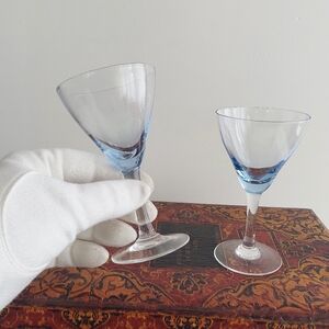 Light Blue Cordial Glasses Set of 2 Vintage Hand Blown Stemware